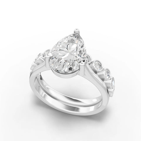3.09CT Pear Lab Diamond Bridal Set Ring - Buvea Jewels