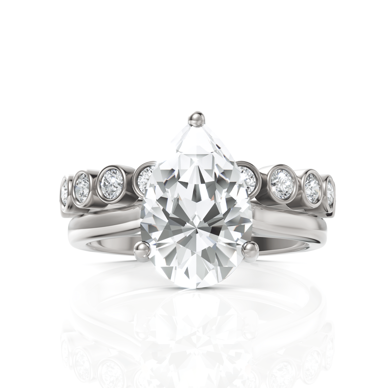 3.11CT Pear Lab Diamond Bridal Set Ring - Buvea Jewels