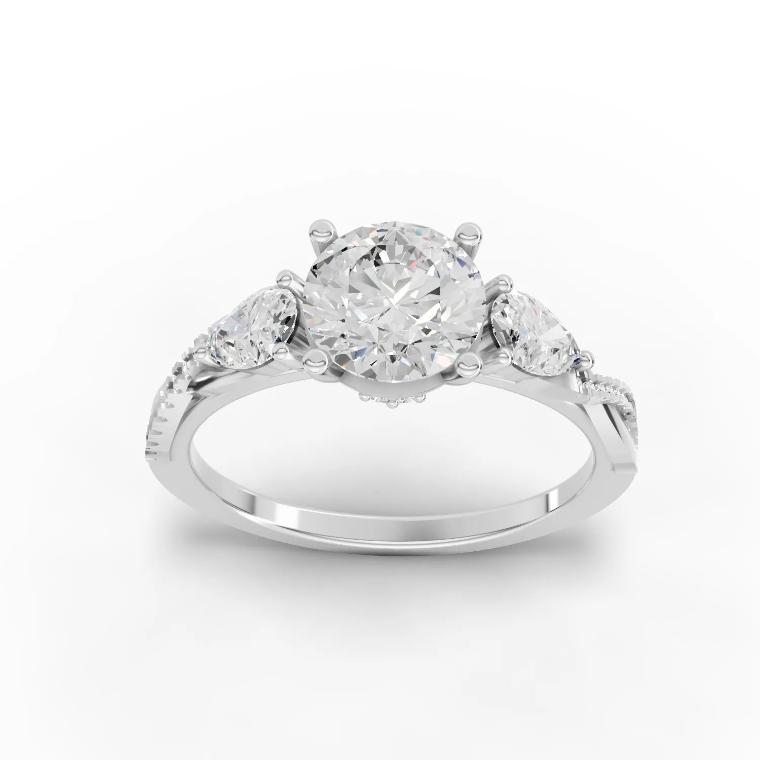 3.1CT Round Lab Diamond Premium Three Stone Accent Engagement Ring - Buvea Jewels
