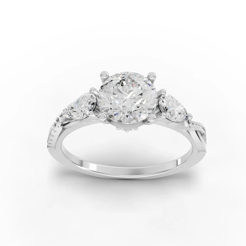 3.1CT Round Lab Diamond Premium Three Stone Accent Engagement Ring - Buvea Jewels