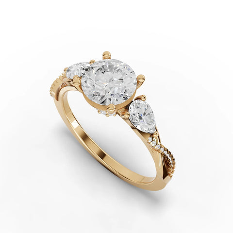 3.1CT Round Lab Diamond Premium Three Stone Accent Engagement Ring - Buvea Jewels
