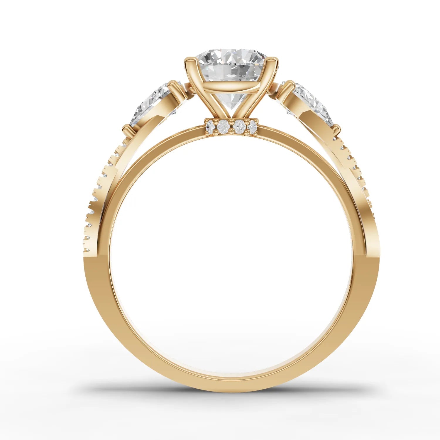 3.1CT Round Lab Diamond Premium Three Stone Accent Engagement Ring - Buvea Jewels
