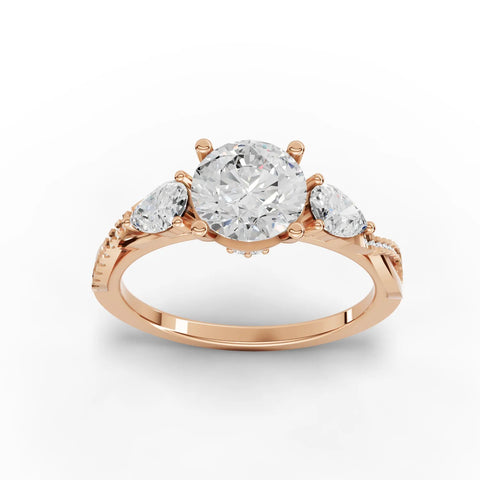 3.1CT Round Lab Diamond Premium Three Stone Accent Engagement Ring - Buvea Jewels