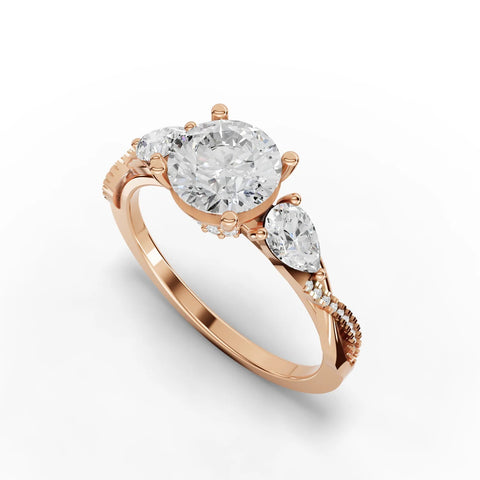 3.1CT Round Lab Diamond Premium Three Stone Accent Engagement Ring - Buvea Jewels