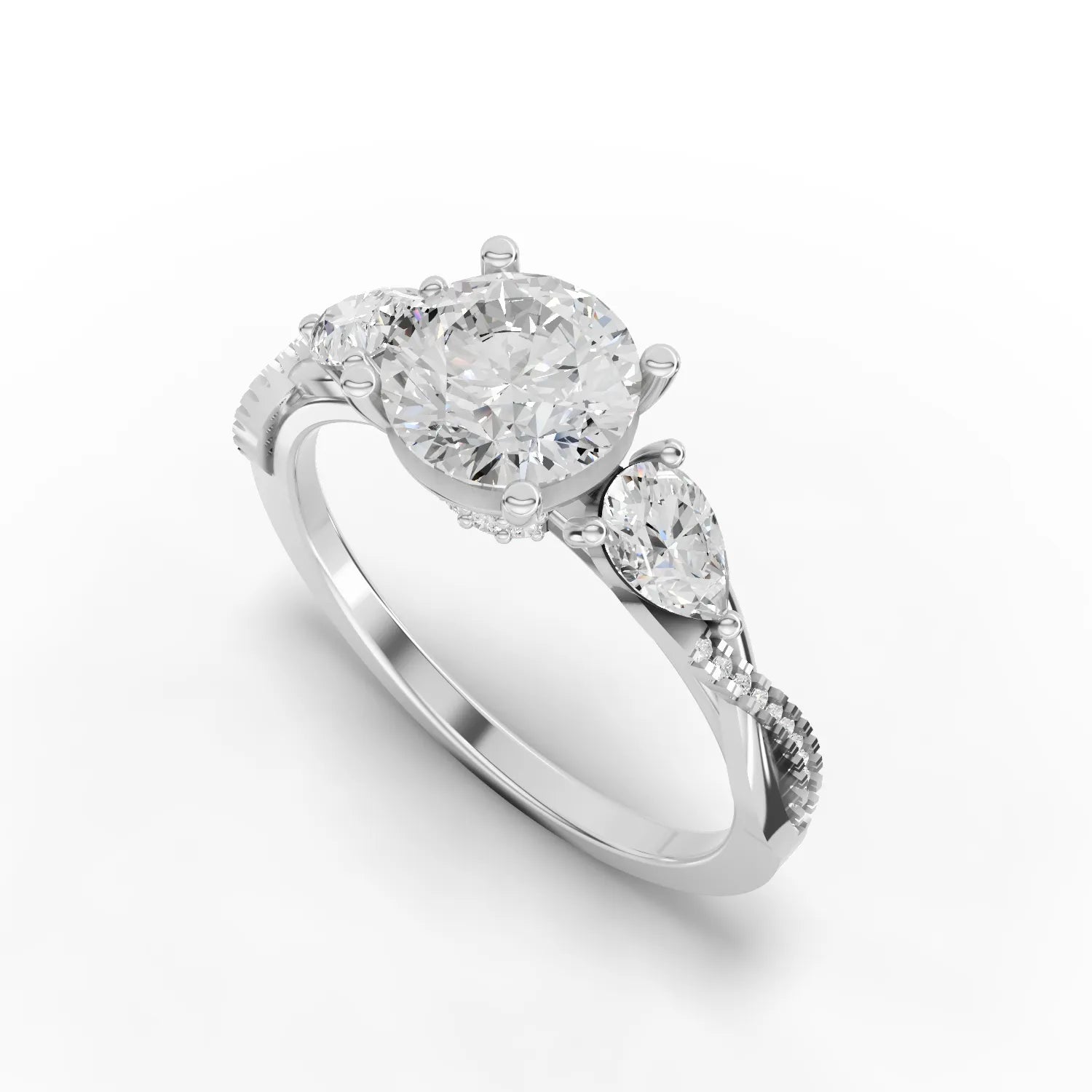 3.1CT Round Lab Diamond Premium Three Stone Accent Engagement Ring - Buvea Jewels