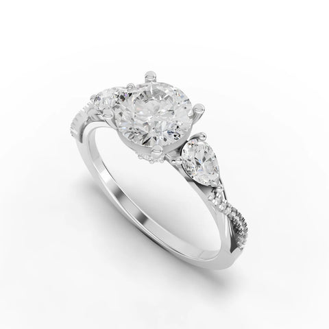 3.1CT Round Lab Diamond Premium Three Stone Accent Engagement Ring - Buvea Jewels