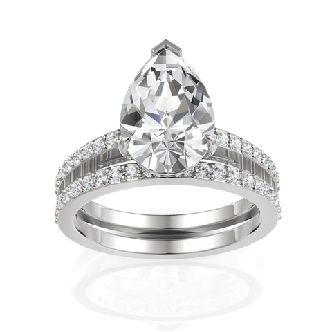 3.44CT Pear Lab Diamond Bridal Set Ring - Buvea Jewels