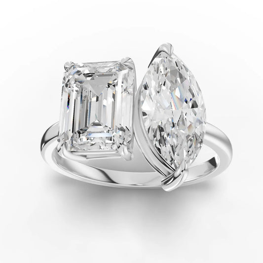 3.5CT Emerald Marquise Lab Diamond Two Stone Engagement Ring - Buvea Jewels
