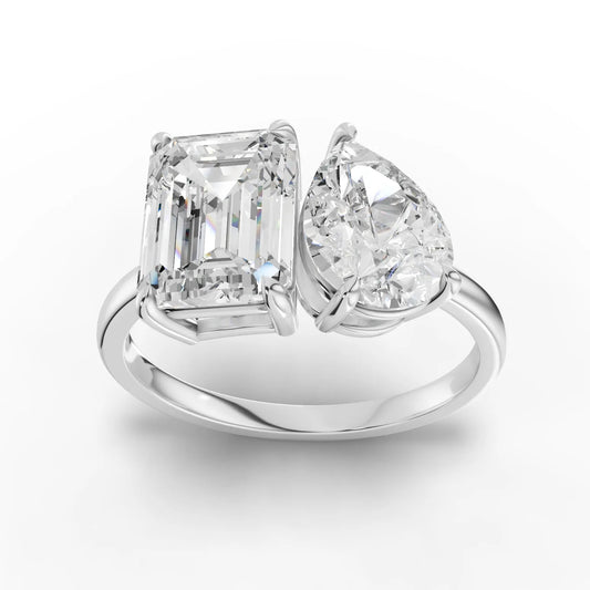 3.5CT Emerald Pear Lab Diamond Two Stone Engagement Ring - Buvea Jewels