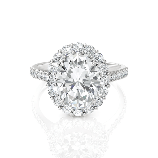 3.64CT Oval Lab Diamond Premium Halo Accent Engagement Ring - Buvea Jewels