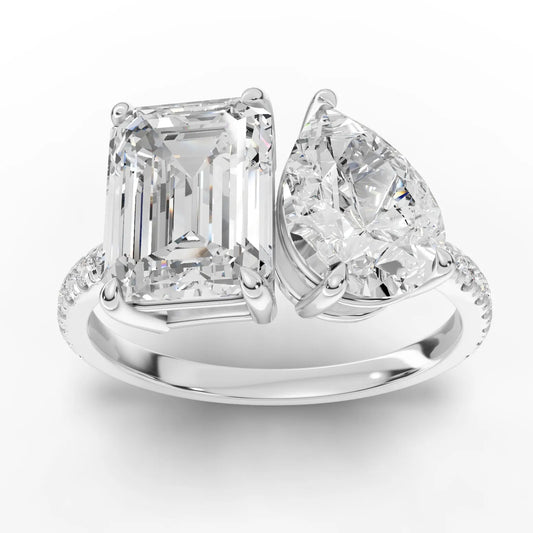3.69CT Emerald Pear Lab Diamond Two Stone Accent Engagement Ring - Buvea Jewels