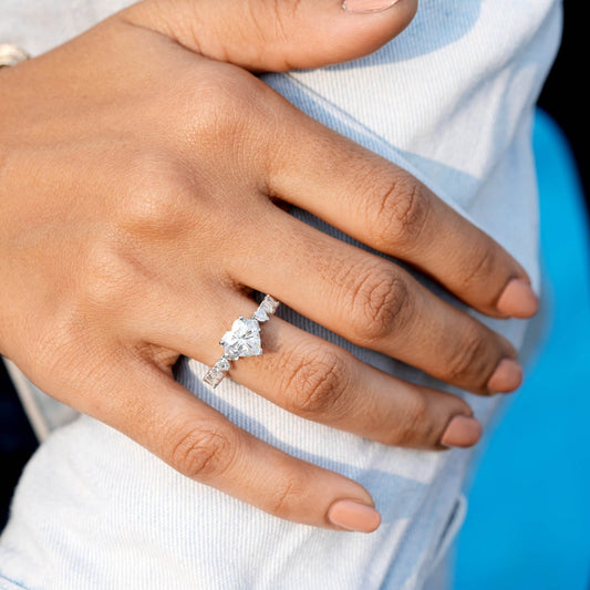 3CT Heart Lab Diamond Premium Accent Engagement Ring - Buvea Jewels