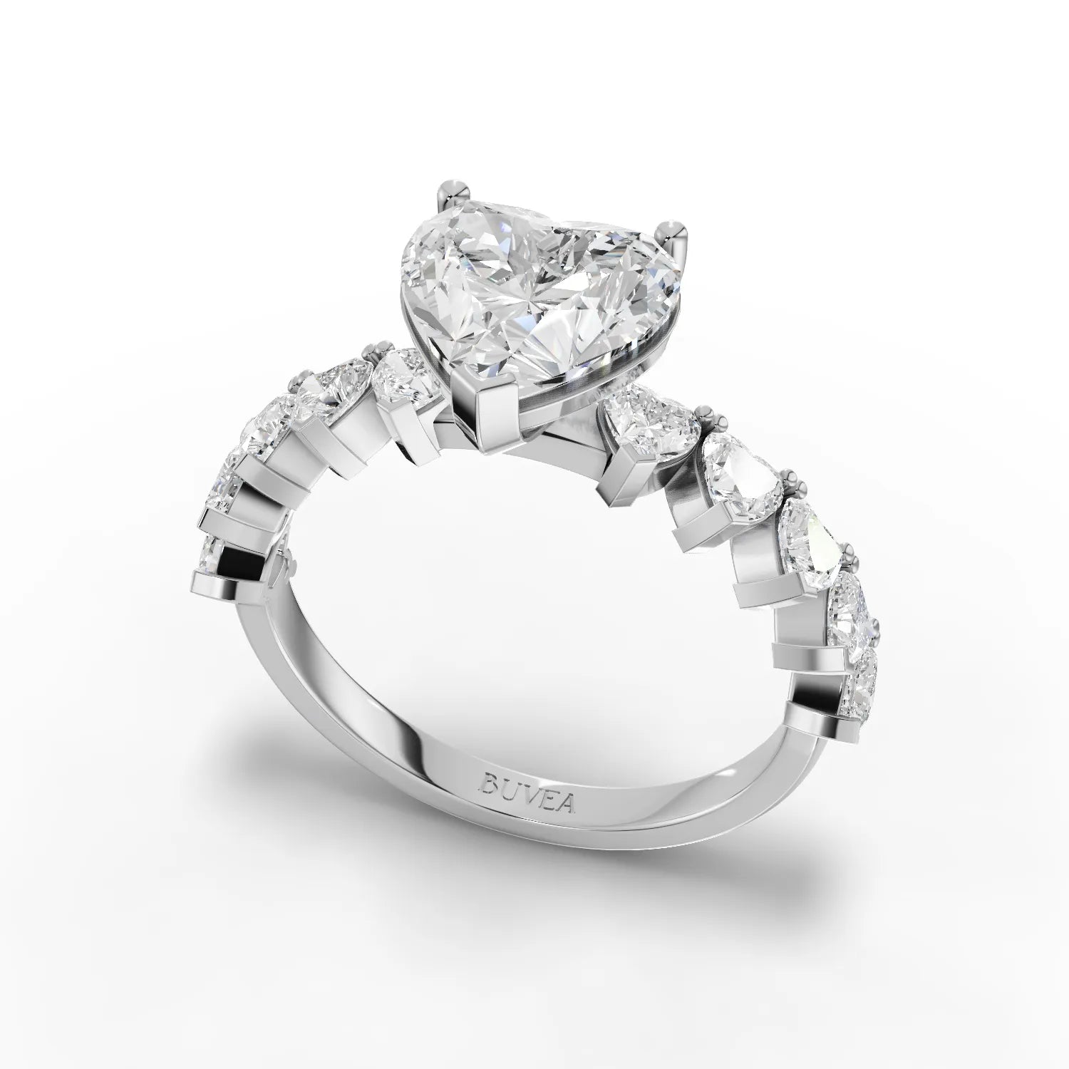 3CT Heart Lab Diamond Premium Accent Engagement Ring - Buvea Jewels