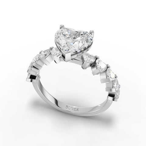 3CT Heart Lab Diamond Premium Accent Engagement Ring - Buvea Jewels