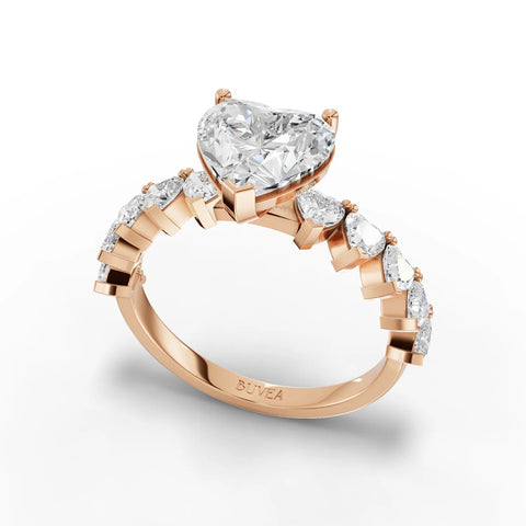 3CT Heart Lab Diamond Premium Accent Engagement Ring - Buvea Jewels