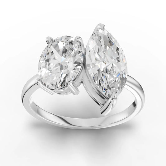 3CT Oval Marquise Lab Diamond Two Stone Engagement Ring - Buvea Jewels