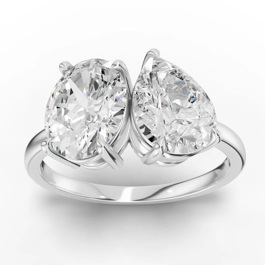3CT Oval Pear Lab Diamond Two Stone Engagement Ring - Buvea Jewels