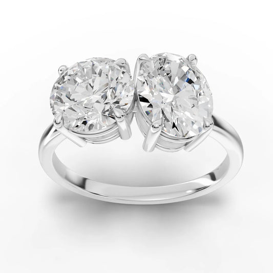 3CT Round Oval Lab Diamond Two Stone Engagement Ring - Buvea Jewels