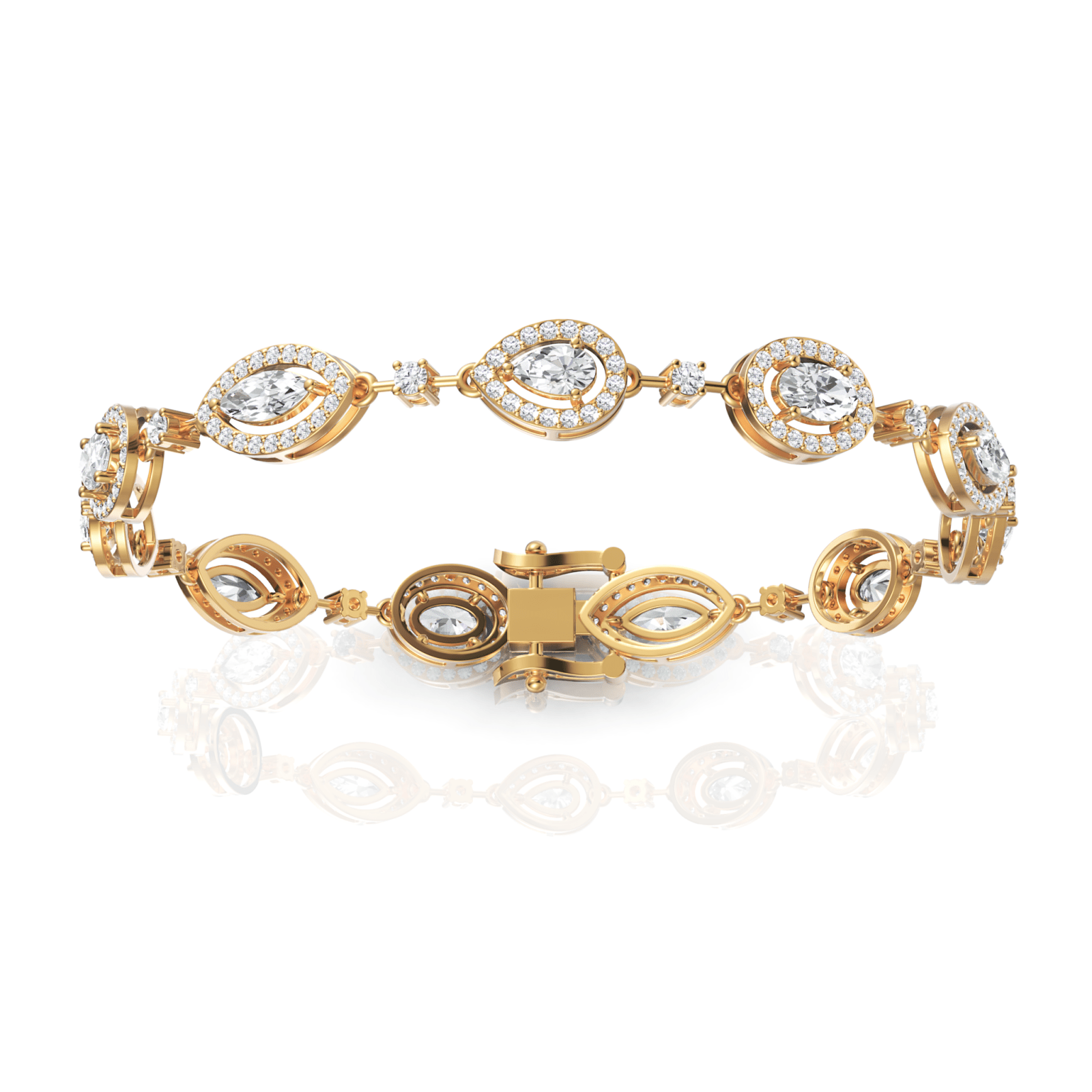 4.26CT Mix Cut Lab Diamond Premium Halo Tennis Bracelet - Buvea Jewels