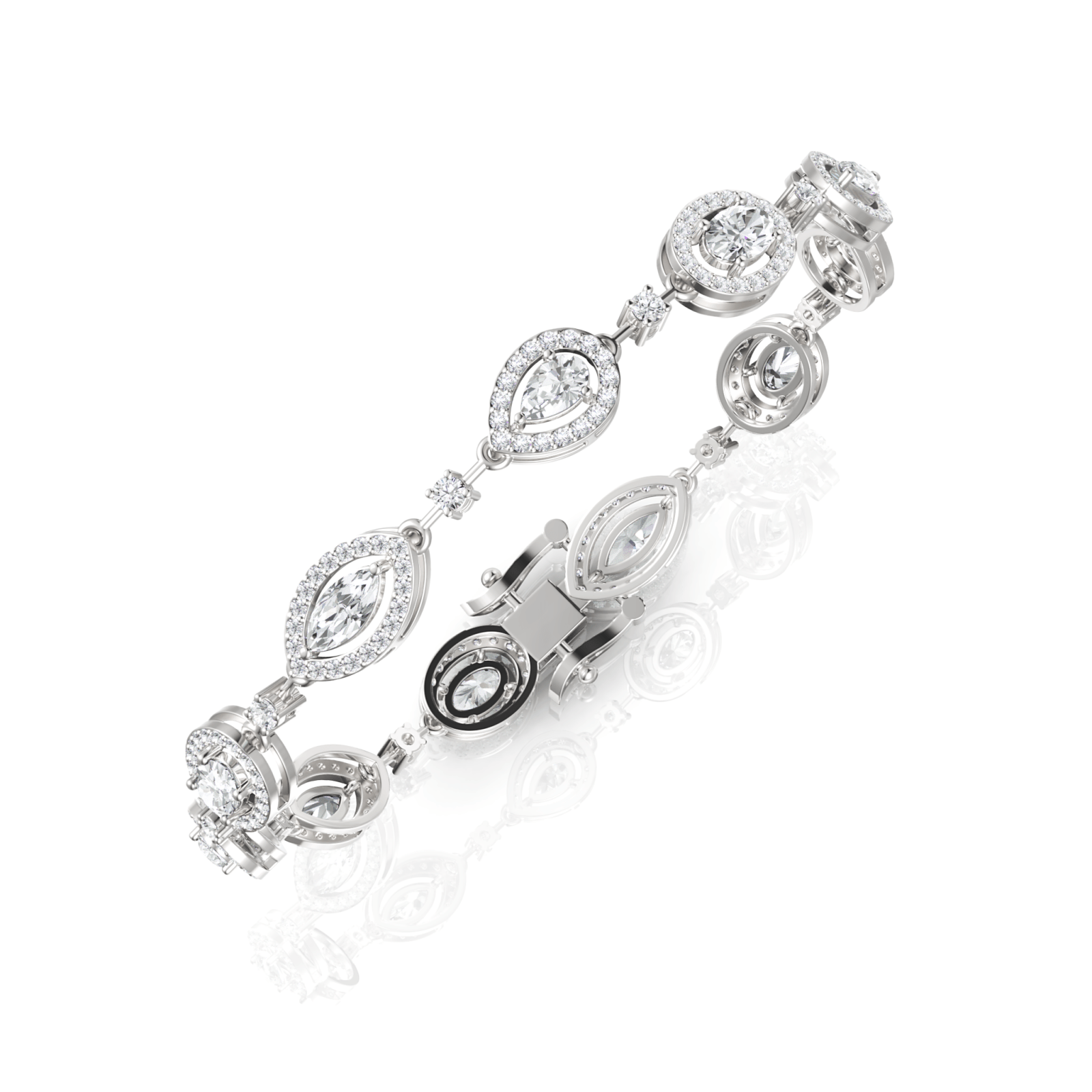 4.26CT Mix Cut Lab Diamond Premium Halo Tennis Bracelet - Buvea Jewels