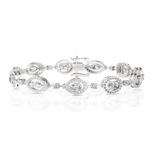 4.26CT Mix Cut Lab Diamond Premium Halo Tennis Bracelet - Buvea Jewels