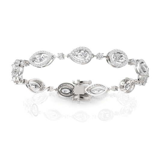 4.26CT Mix Cut Lab Diamond Premium Halo Tennis Bracelet - Buvea Jewels