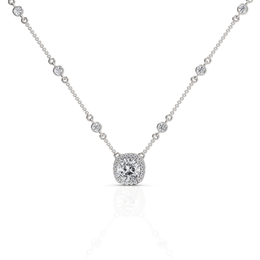 4.36CT Cushion Lab Diamond Halo Pendant - Buvea Jewels