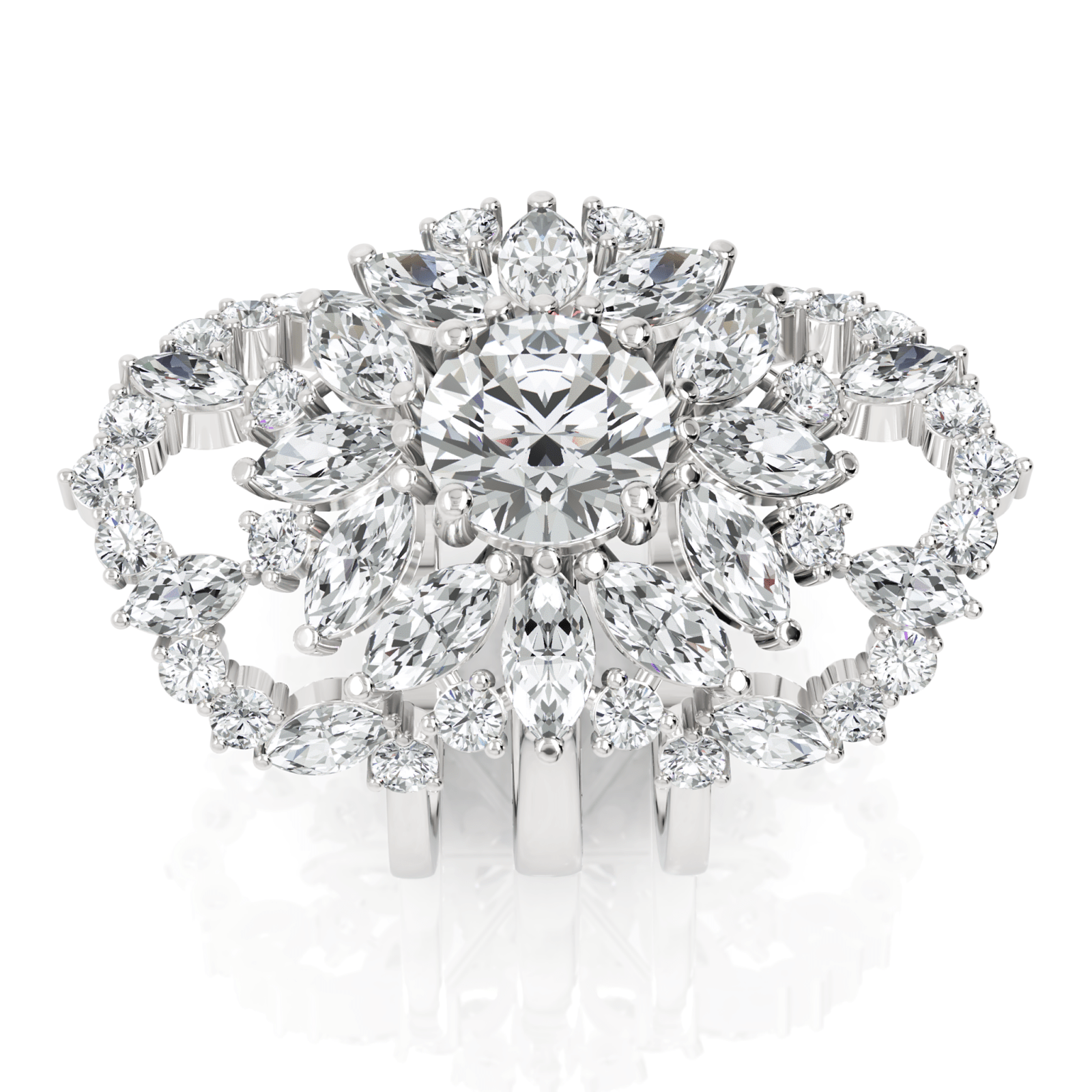 5.82CT Round Marquise Lab Diamond Premium Floral Cluster Engagement Ring - Buvea Jewels