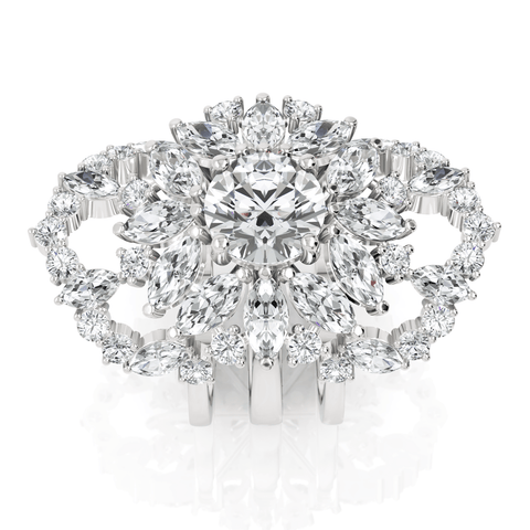 5.82CT Round Marquise Lab Diamond Premium Floral Cluster Engagement Ring - Buvea Jewels