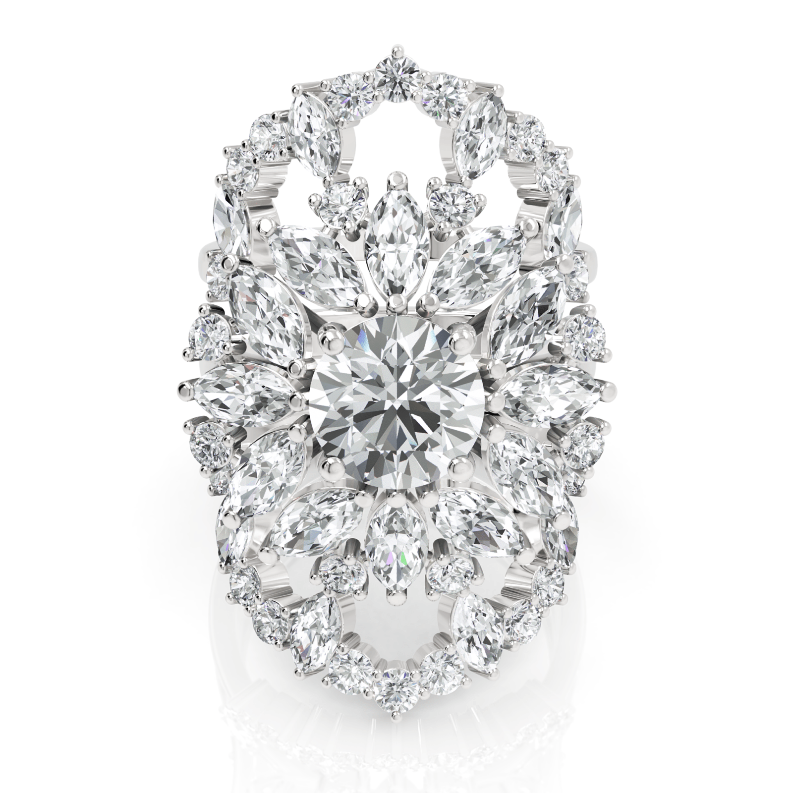 5.82CT Round Marquise Lab Diamond Premium Floral Cluster Engagement Ring - Buvea Jewels