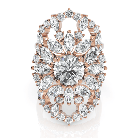 5.82CT Round Marquise Lab Diamond Premium Floral Cluster Engagement Ring - Buvea Jewels