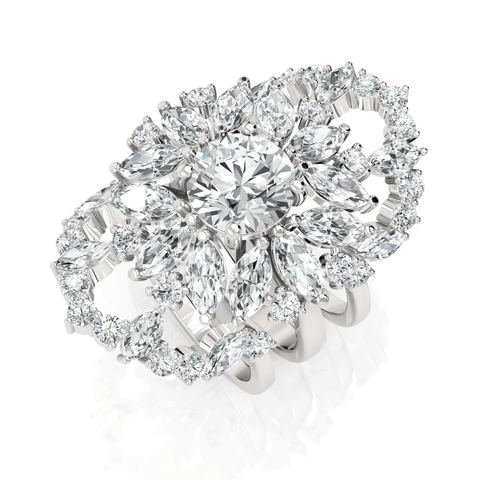 5.82CT Round Marquise Lab Diamond Premium Floral Cluster Engagement Ring - Buvea Jewels