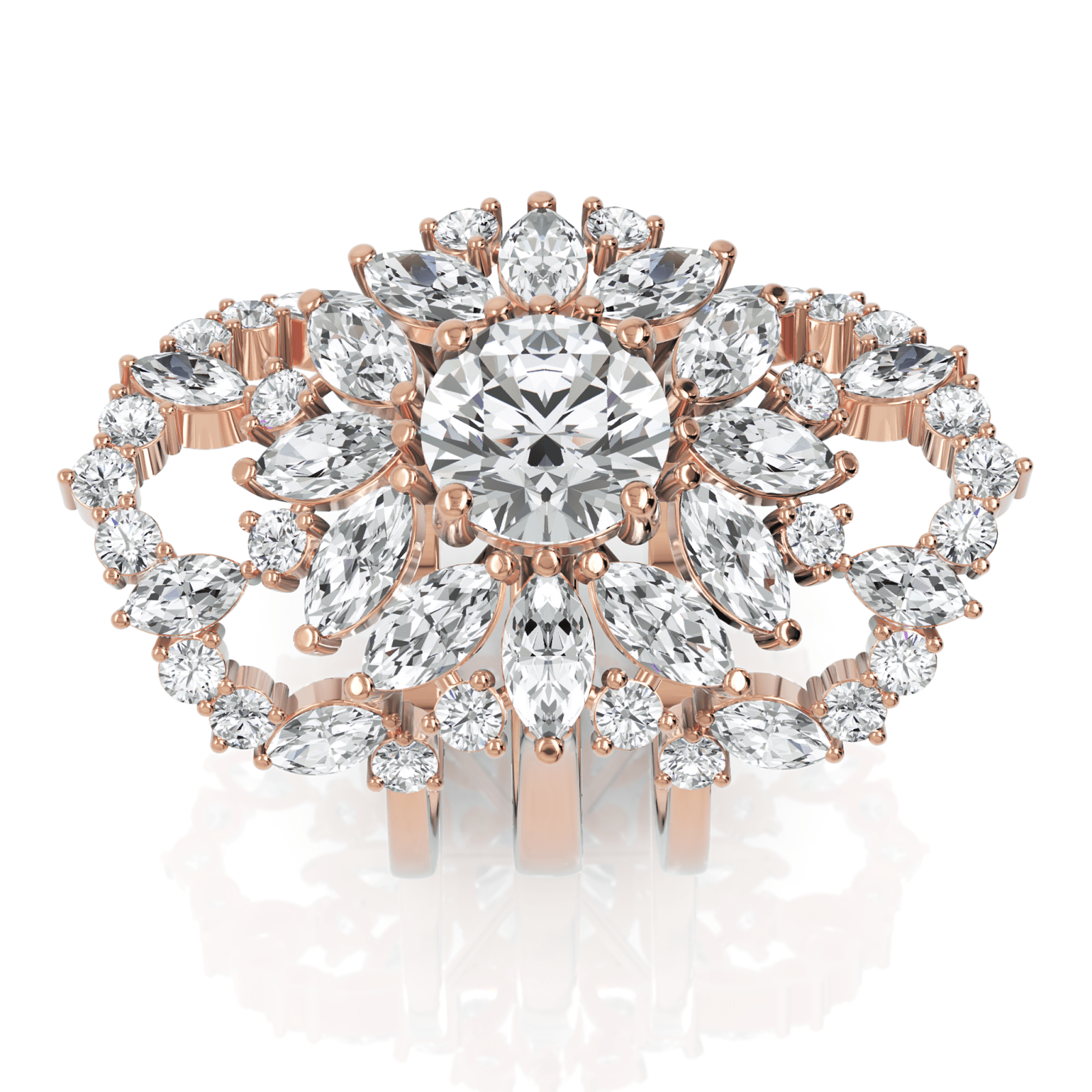 5.82CT Round Marquise Lab Diamond Premium Floral Cluster Engagement Ring - Buvea Jewels