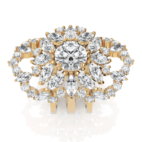 5.82CT Round Marquise Lab Diamond Premium Floral Cluster Engagement Ring - Buvea Jewels