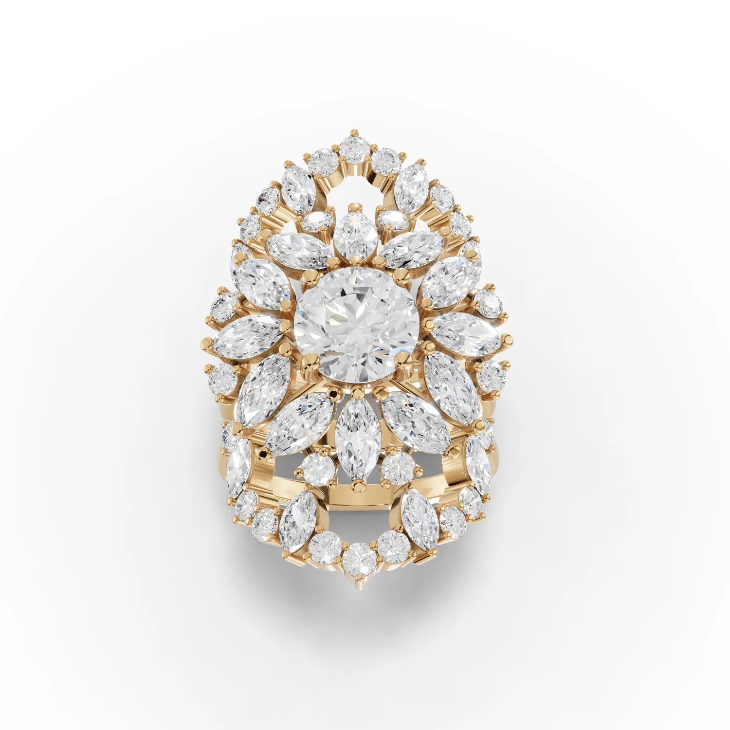 7.21CT Round Marquise Lab Diamond Premium Floral Cluster Engagement Ring - Buvea Jewels