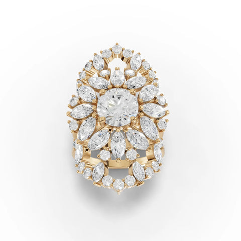7.21CT Round Marquise Lab Diamond Premium Floral Cluster Engagement Ring - Buvea Jewels