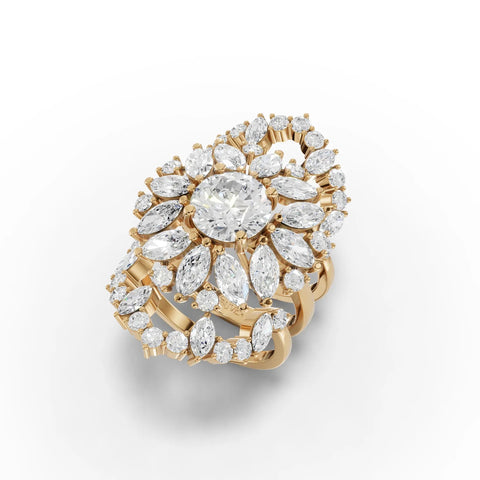 7.21CT Round Marquise Lab Diamond Premium Floral Cluster Engagement Ring - Buvea Jewels
