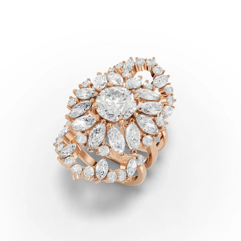 7.21CT Round Marquise Lab Diamond Premium Floral Cluster Engagement Ring - Buvea Jewels