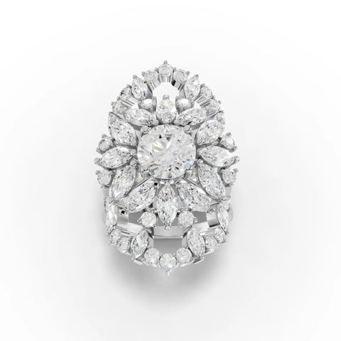 7.21CT Round Marquise Lab Diamond Premium Floral Cluster Engagement Ring - Buvea Jewels