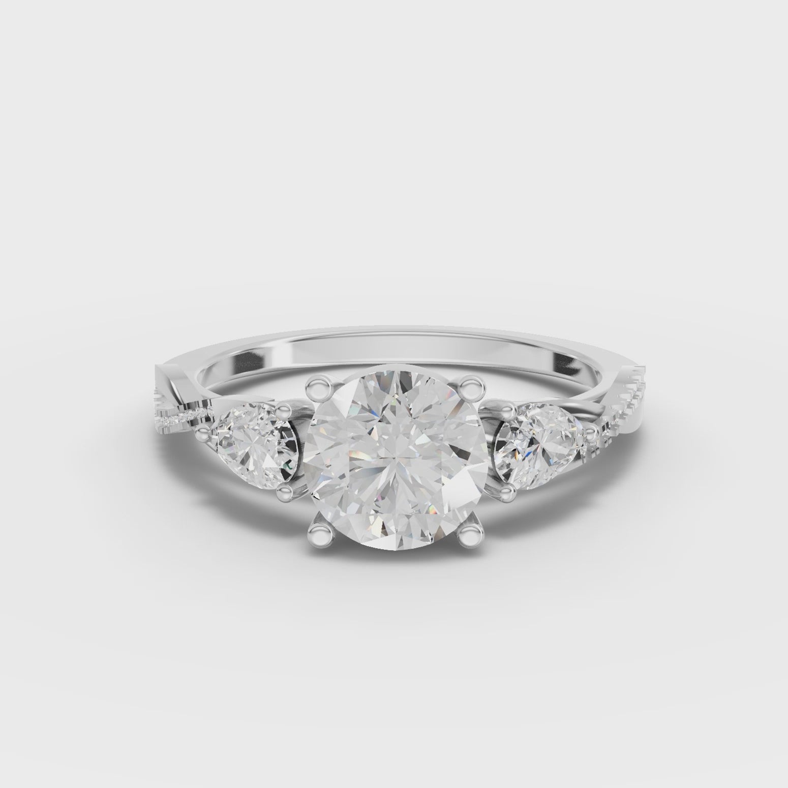 3.1CT Round Lab Diamond Premium Three Stone Accent Engagement Ring