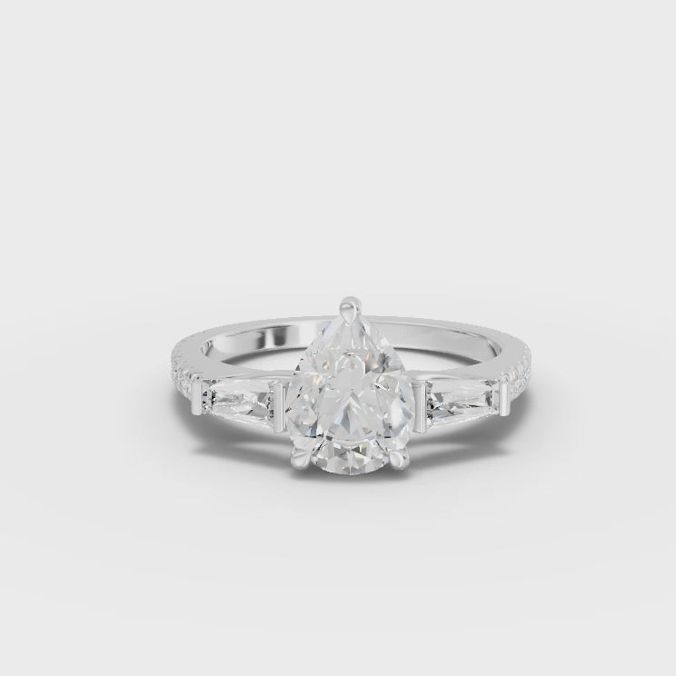 1.72CT Pear Baguette Lab Diamond Three Stone Accent Engagement Ring