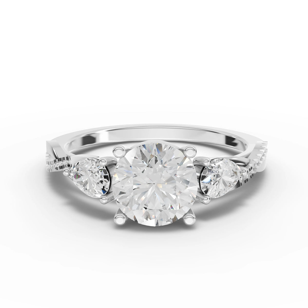 3.1CT Round Lab Diamond Premium Three Stone Accent Engagement Ring
